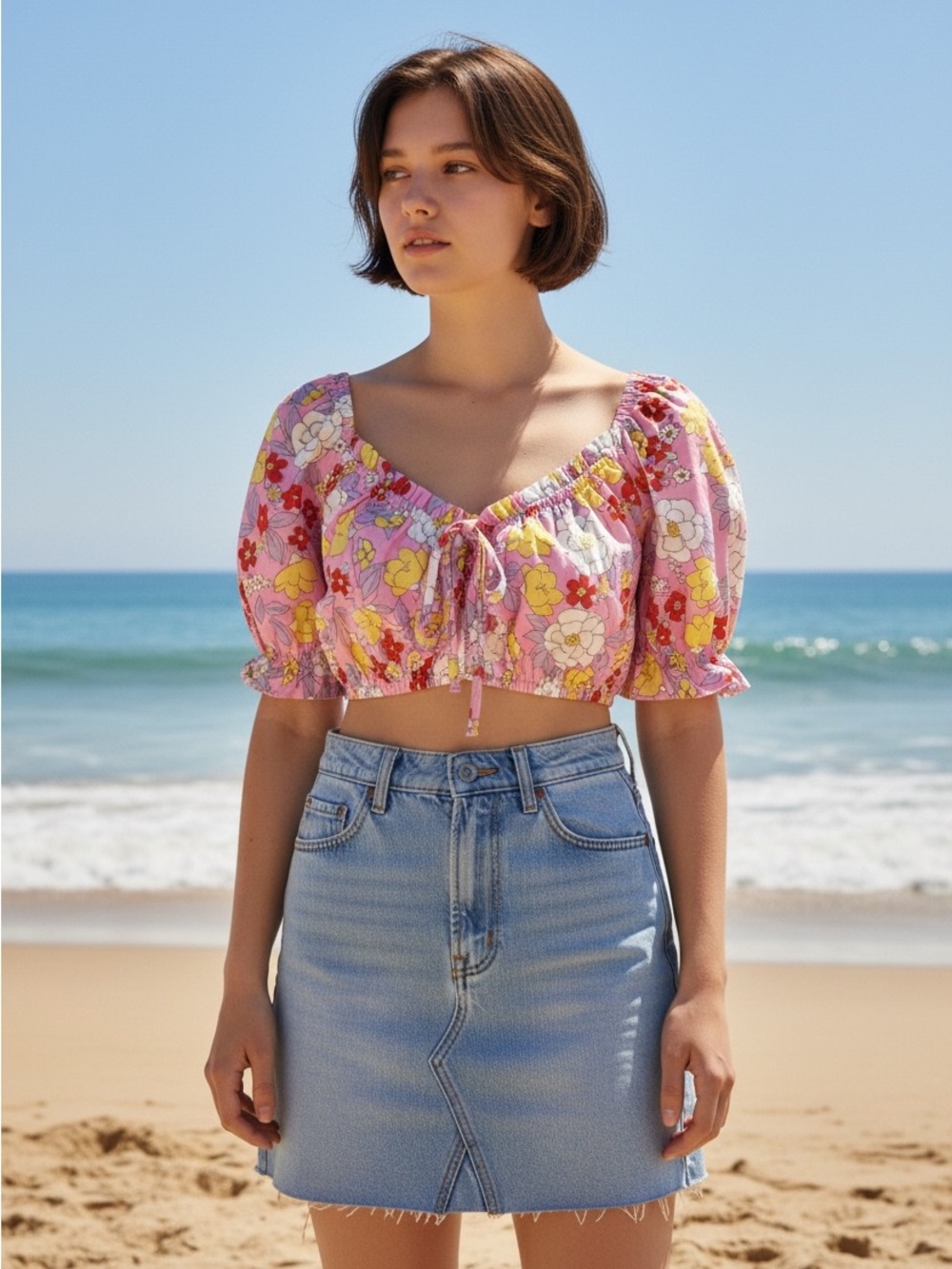 Vero Moda Taya floral cotton crop top